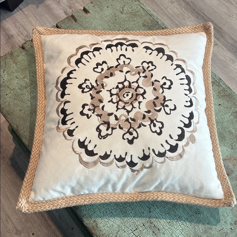 Nina Home by Nina Campbell Embroidered Decorative Pillow with Jute Trim